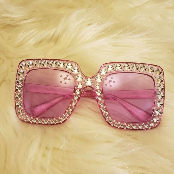 Pink Translucent Studded Fashion Sunglasses - Picture 4 of 9